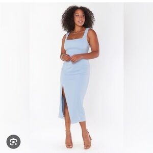 Show Me Your Mumu Eden Midi Dress ~ Steel Blue Stretch